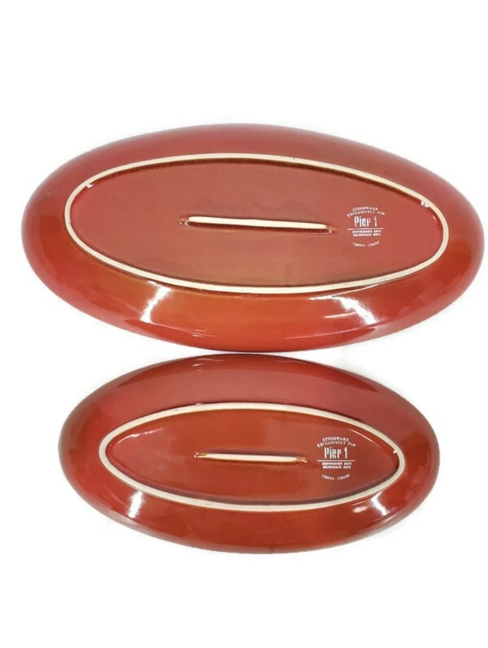 Set of 2 Pier 1 Imports Ventana Platters Stoneware Starburst RustRed Hand Paint